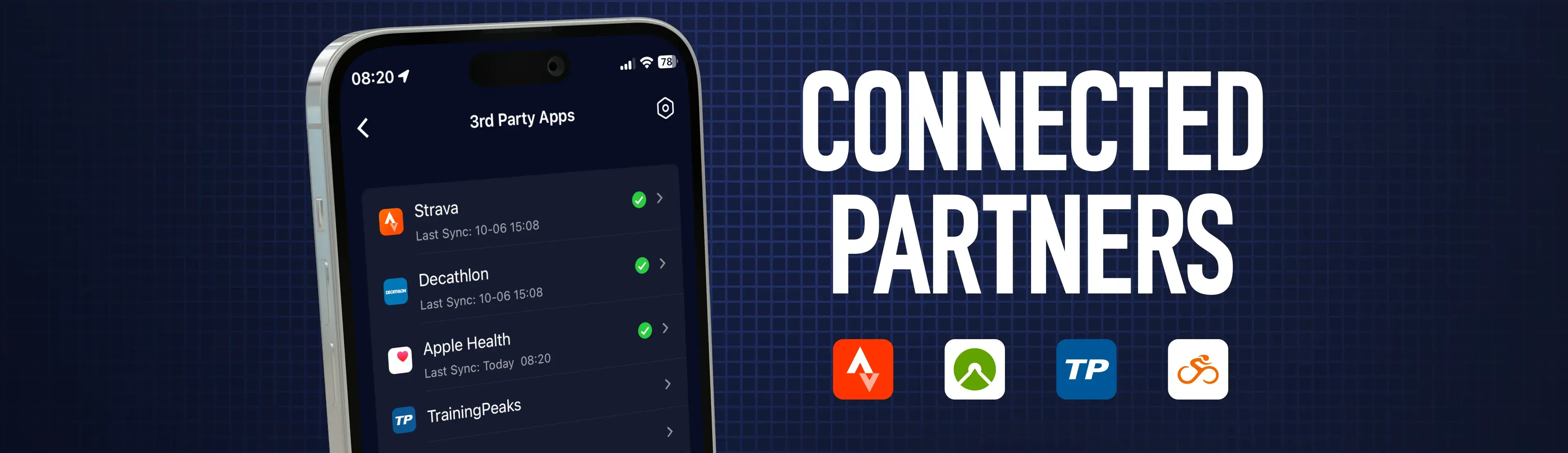Schermata smartphone con elenco app terze parti e loghi dei partner connessi.